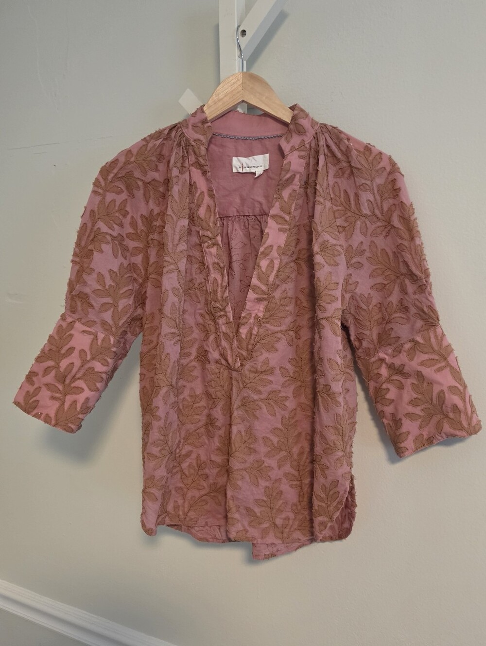 Anthropologie Mauve Embroidered Peasant Blouse Boho Top XSP Extra Small